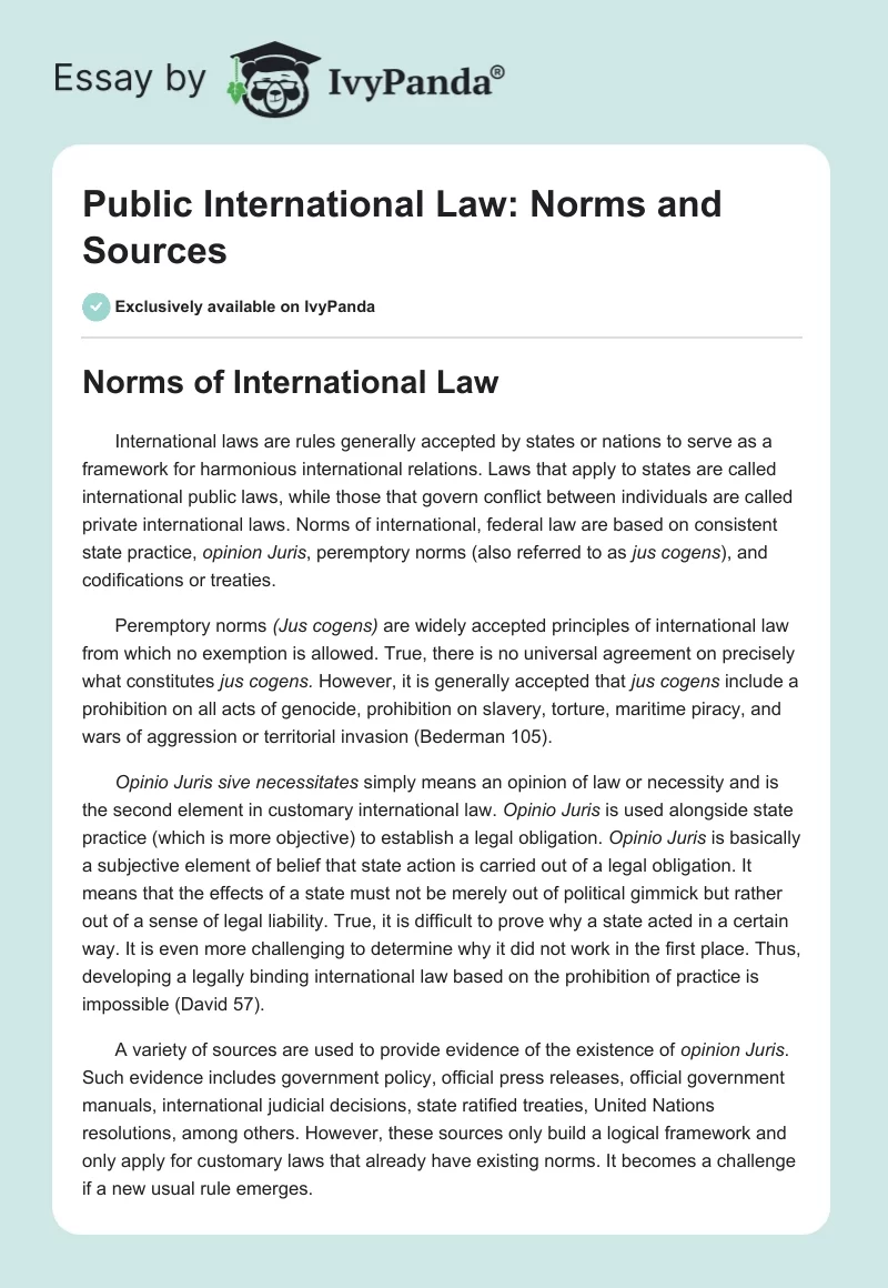 Public International Law: Norms and Sources. Page 1