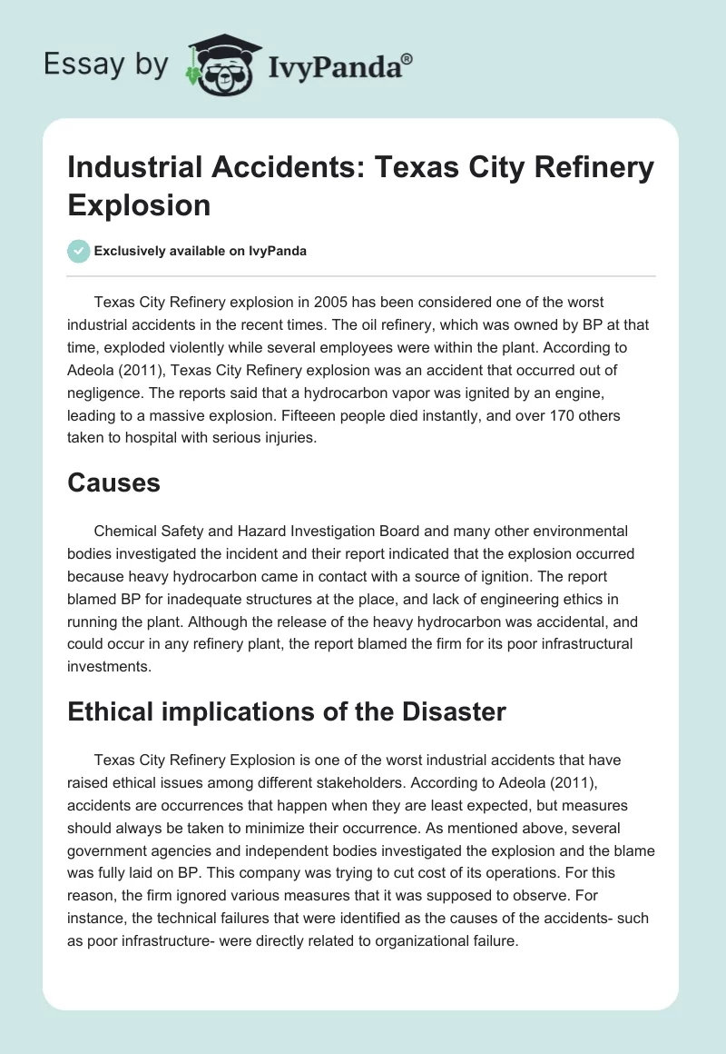 Industrial Accidents: Texas City Refinery Explosion. Page 1