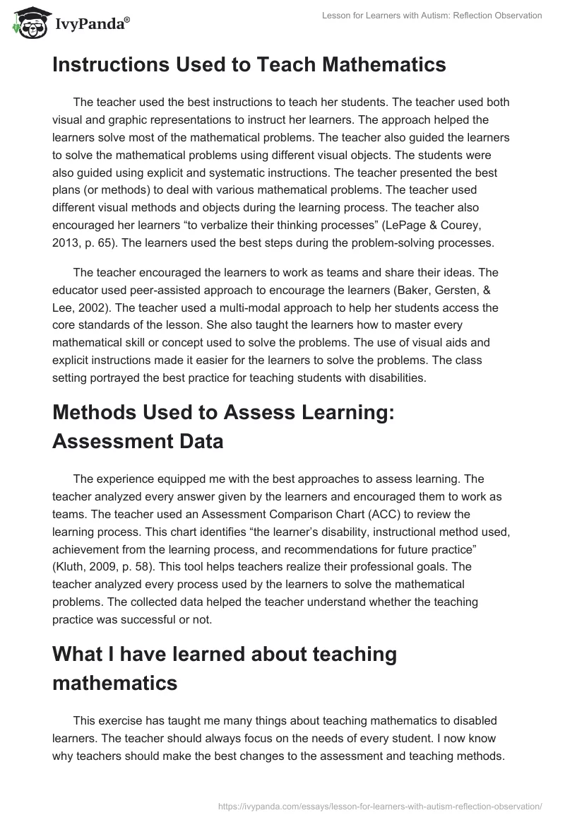Lesson for Learners With Autism: Reflection Observation. Page 2