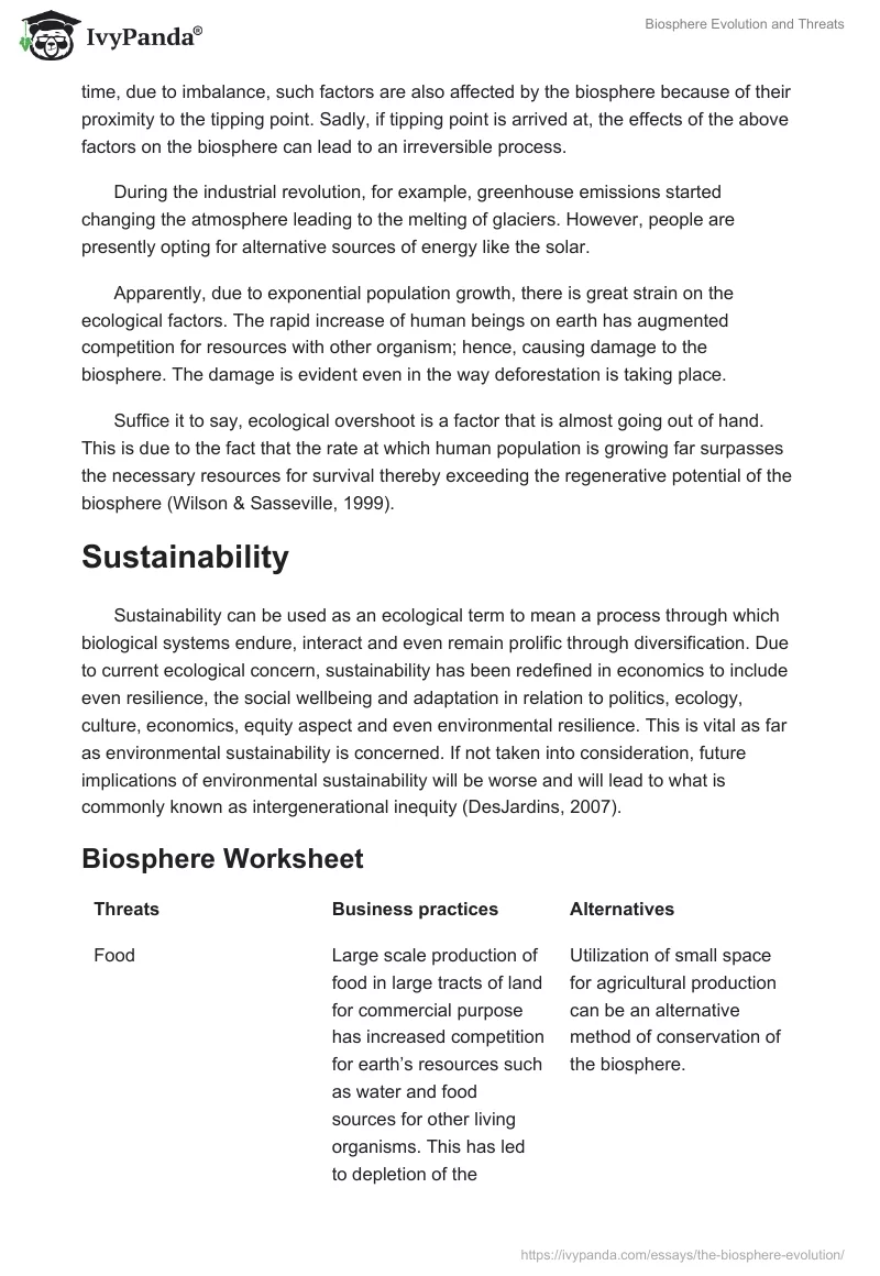 Biosphere Evolution and Threats. Page 2