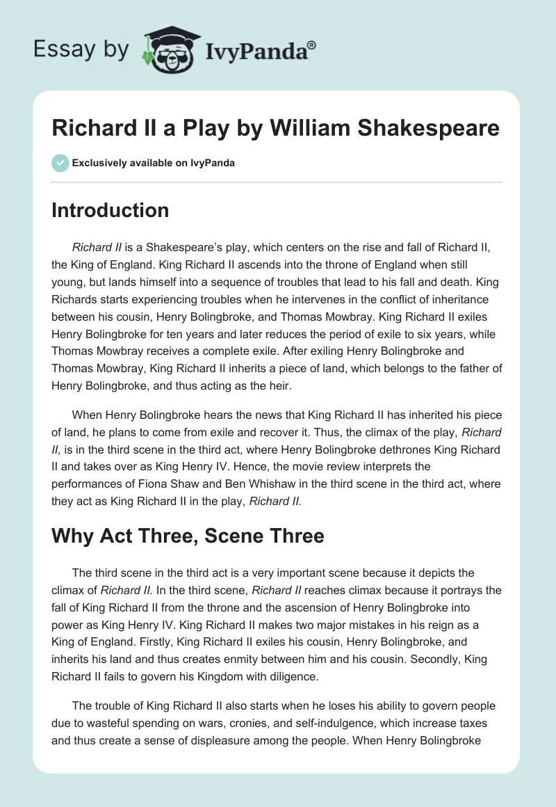 "Richard II" a Play by William Shakespeare. Page 1