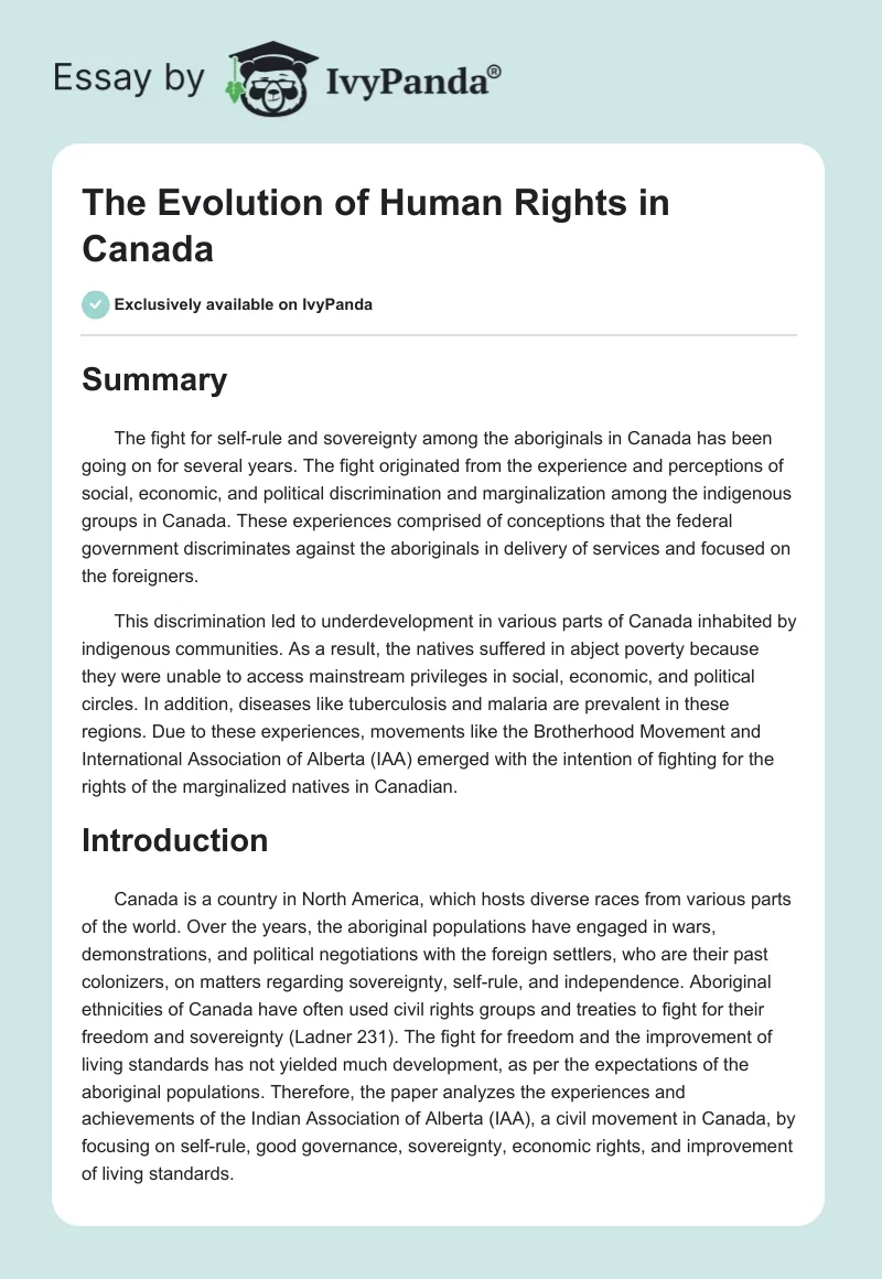 The Evolution of Human Rights in Canada. Page 1