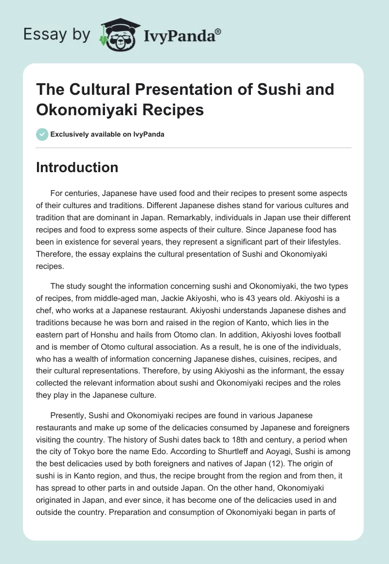 The Cultural Presentation of Sushi and Okonomiyaki Recipes. Page 1