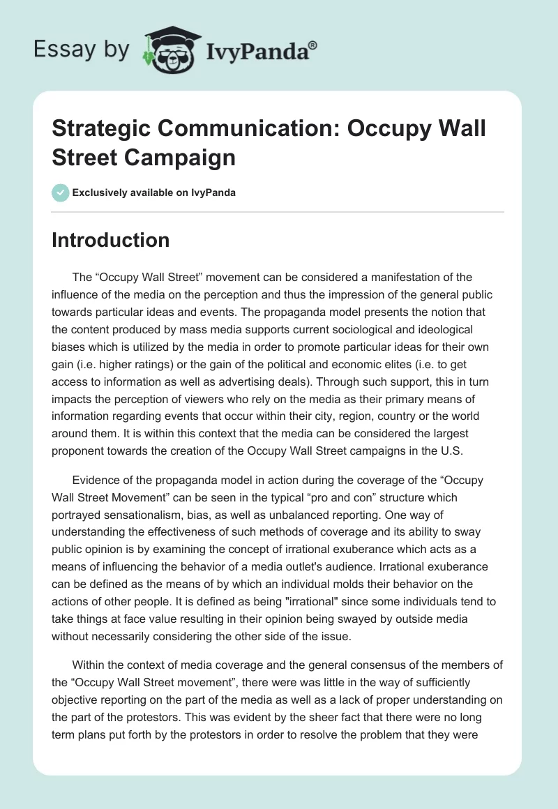 Strategic Communication: "Occupy Wall Street" Campaign. Page 1