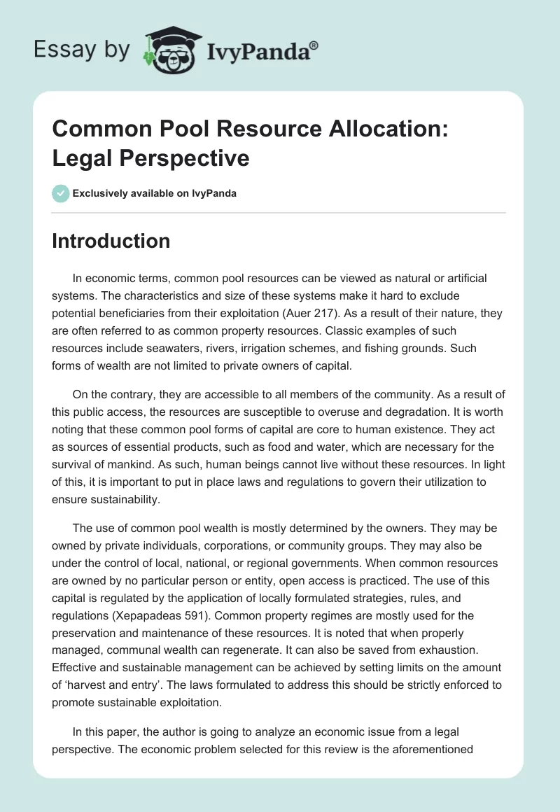 Common Pool Resource Allocation: Legal Perspective. Page 1