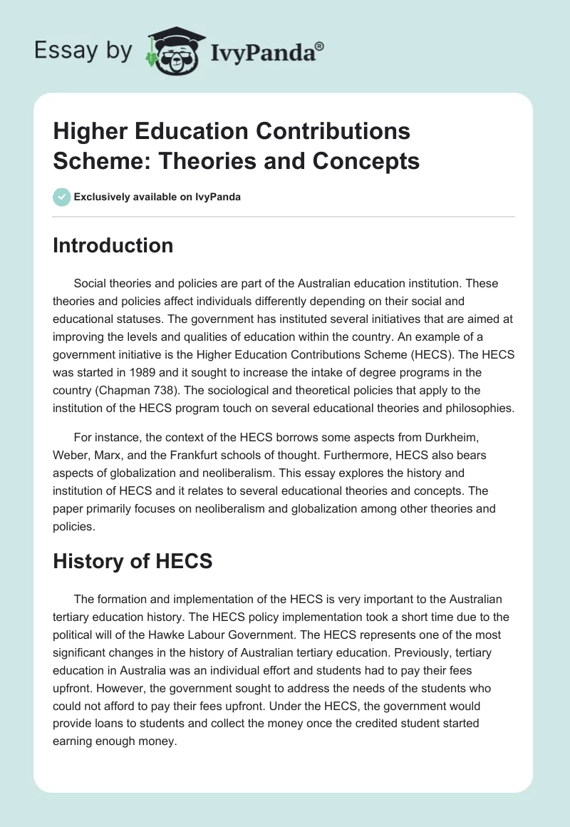 Higher Education Contributions Scheme: Theories and Concepts. Page 1
