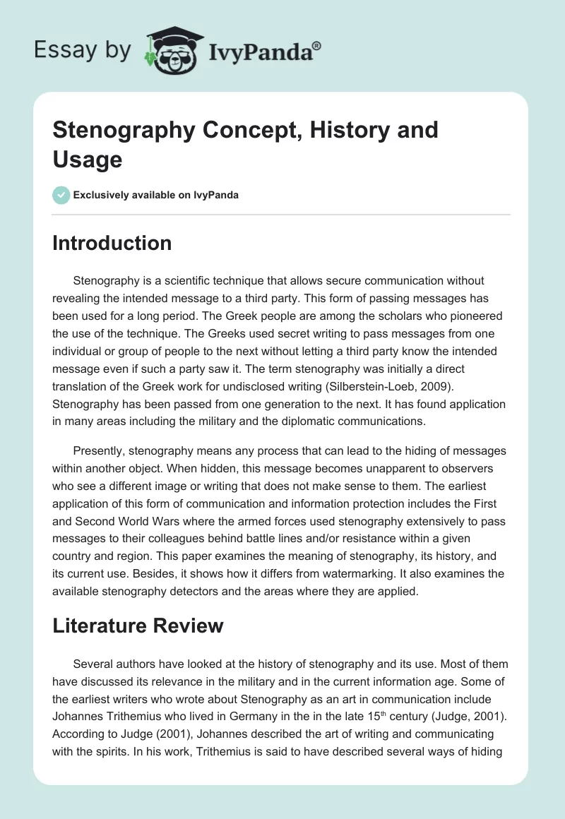 Stenography Concept, History and Usage. Page 1