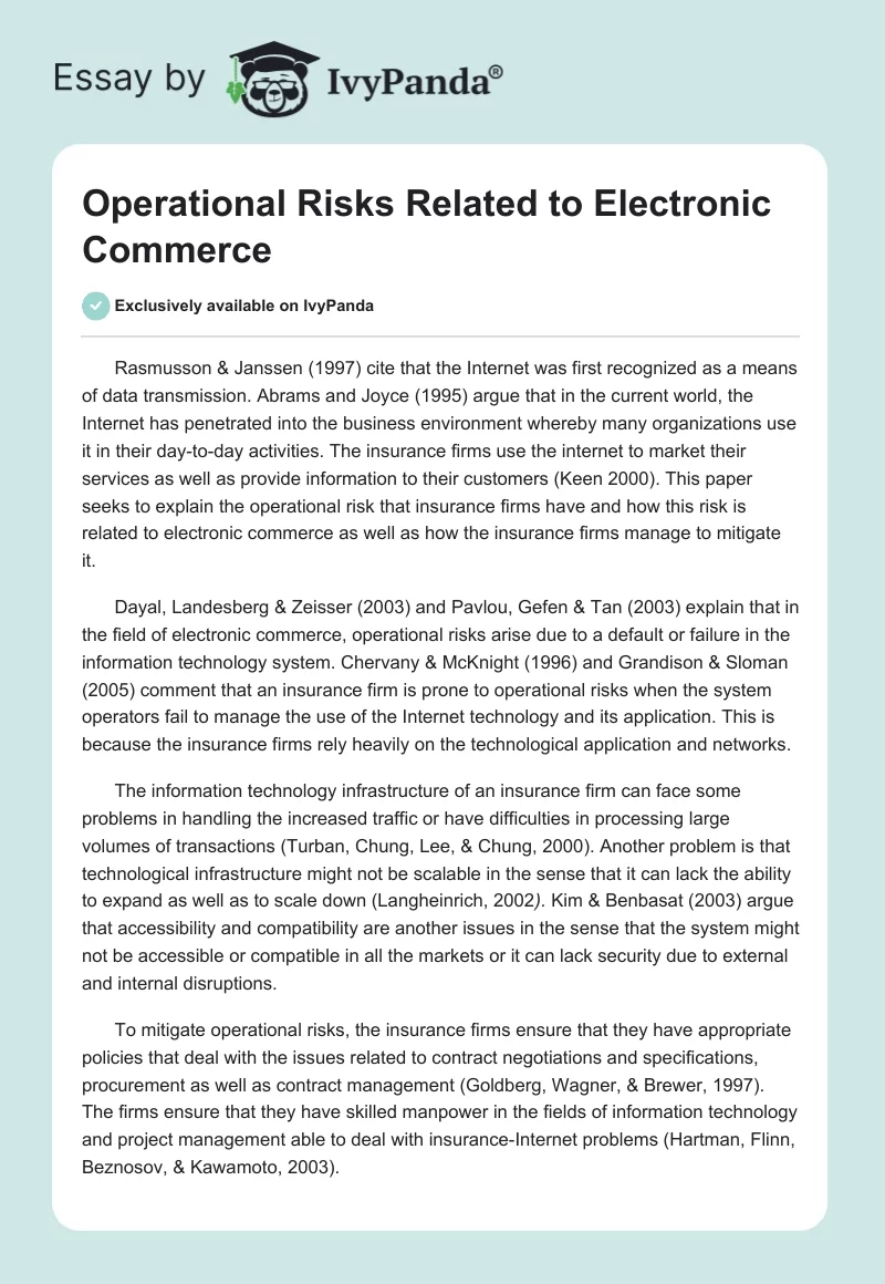Operational Risks Related to Electronic Commerce. Page 1