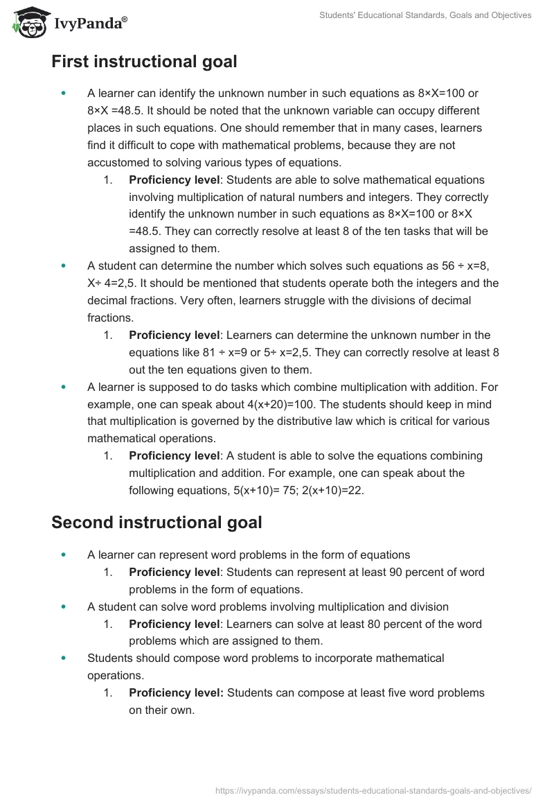 Students' Educational Standards, Goals and Objectives. Page 2