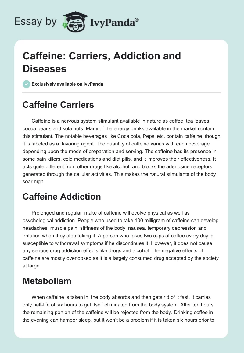 Caffeine: Carriers, Addiction and Diseases. Page 1
