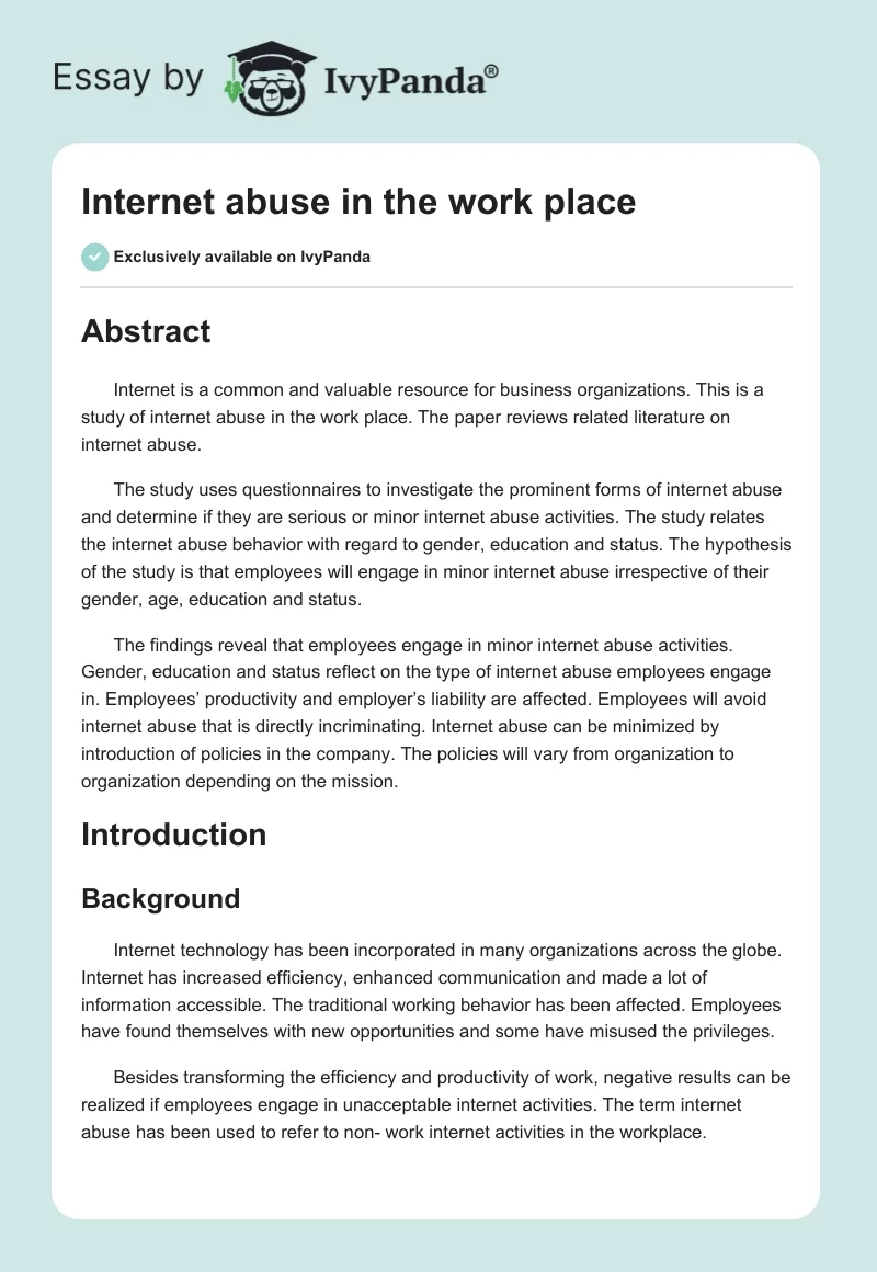 Internet Abuse in the Work Place. Page 1