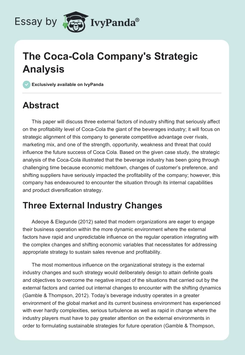 The Coca-Cola Company's Strategic Analysis. Page 1