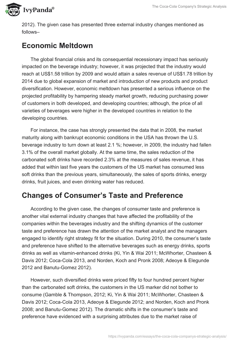 The Coca-Cola Company's Strategic Analysis. Page 2