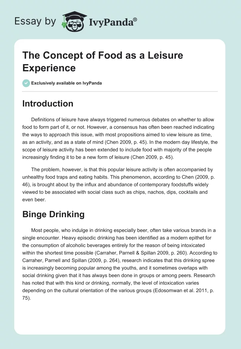 The Concept of Food as a Leisure Experience. Page 1