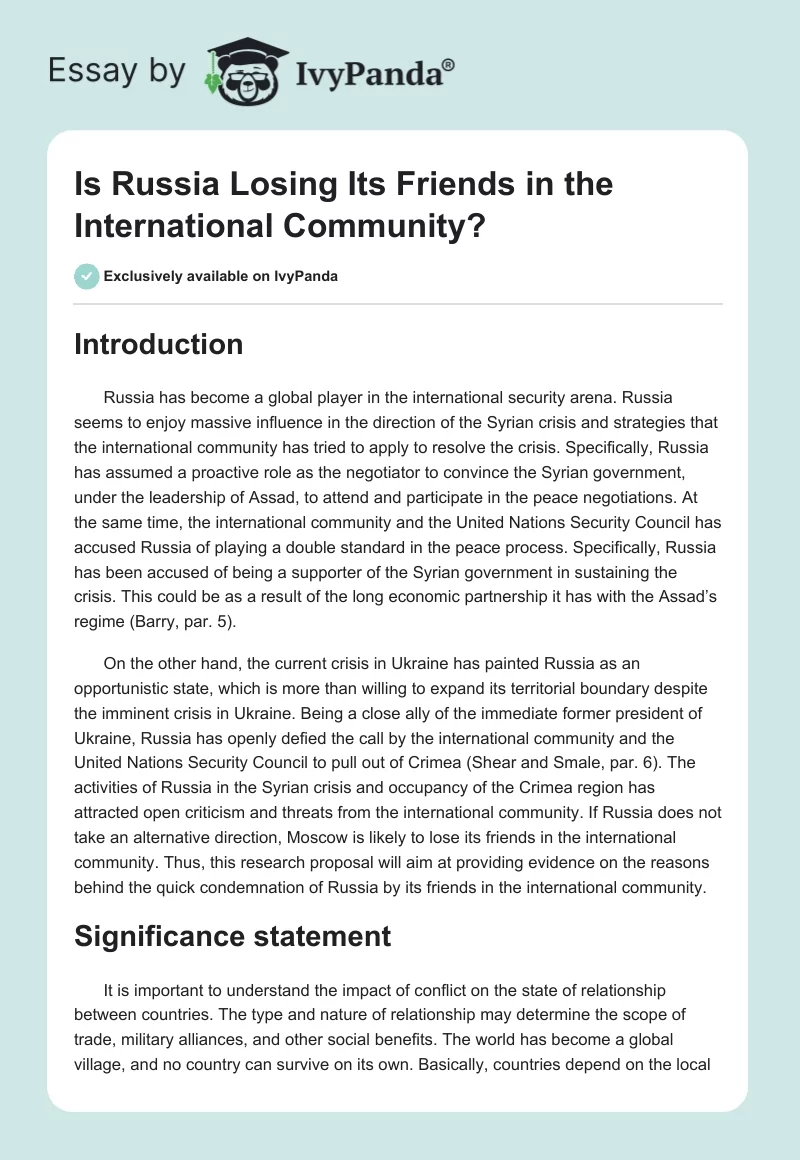Is Russia Losing Its Friends in the International Community?. Page 1