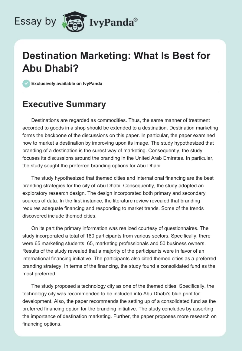 Destination Marketing: What Is Best for Abu Dhabi?. Page 1