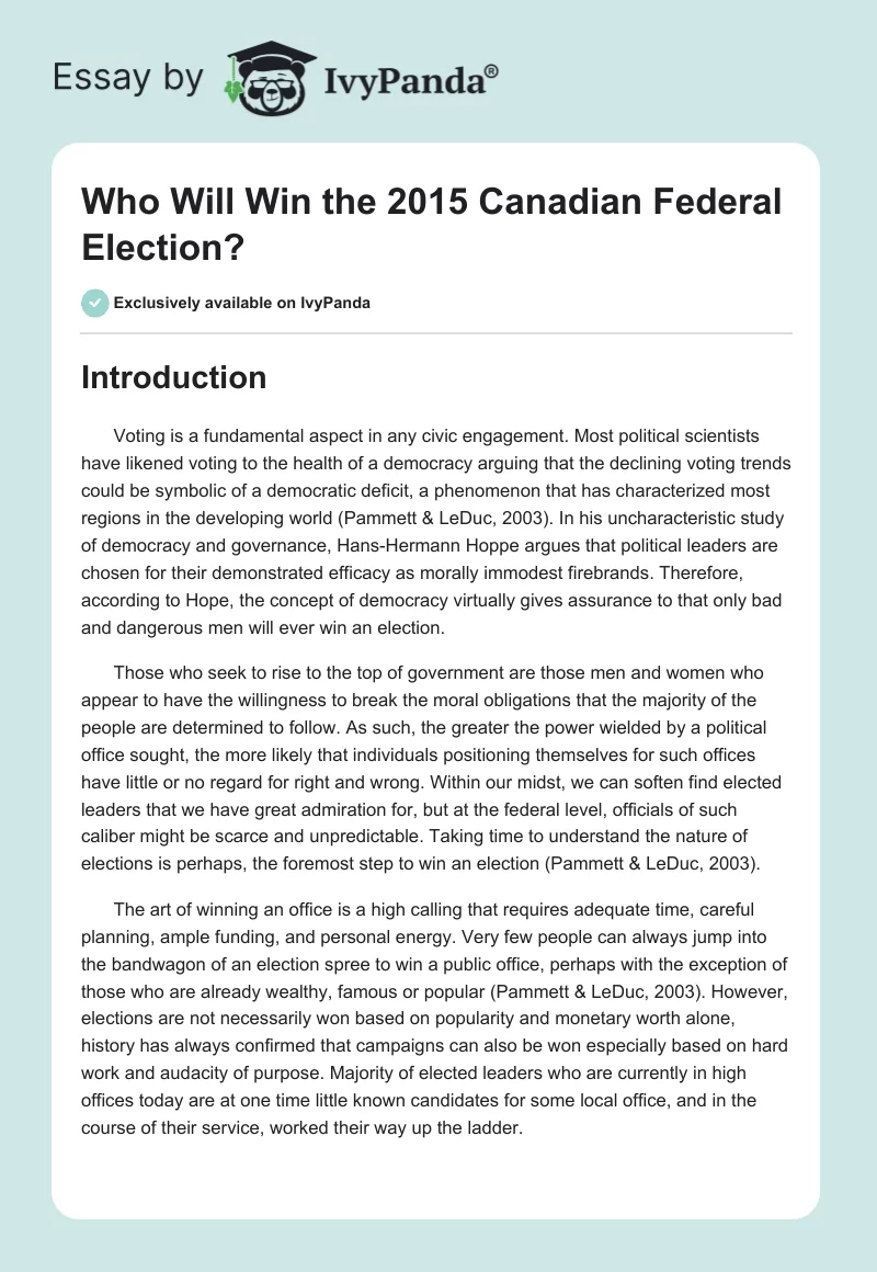Who Will Win the 2015 Canadian Federal Election?. Page 1