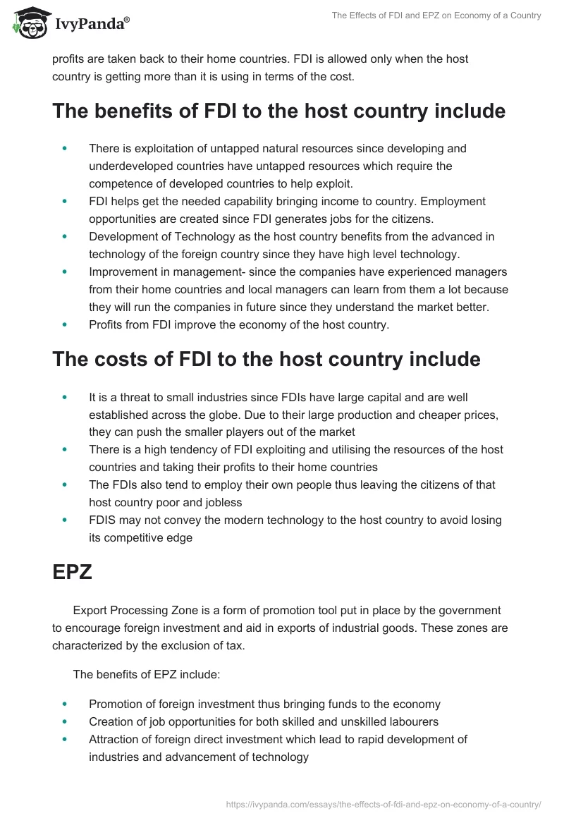 The Effects of FDI and EPZ on Economy of a Country. Page 2