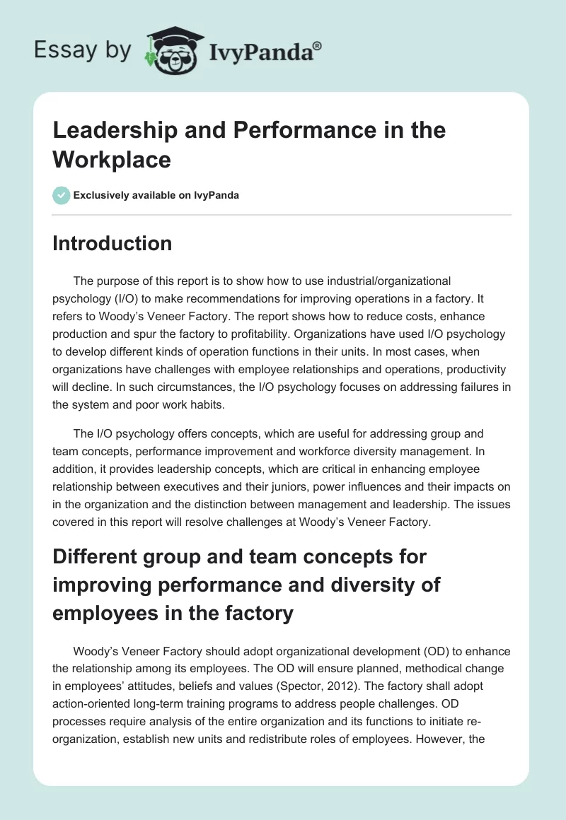 Leadership and Performance in the Workplace. Page 1