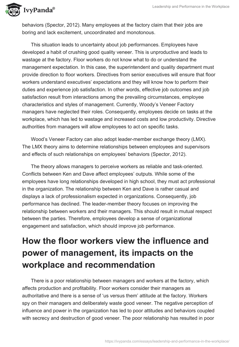 Leadership and Performance in the Workplace. Page 3