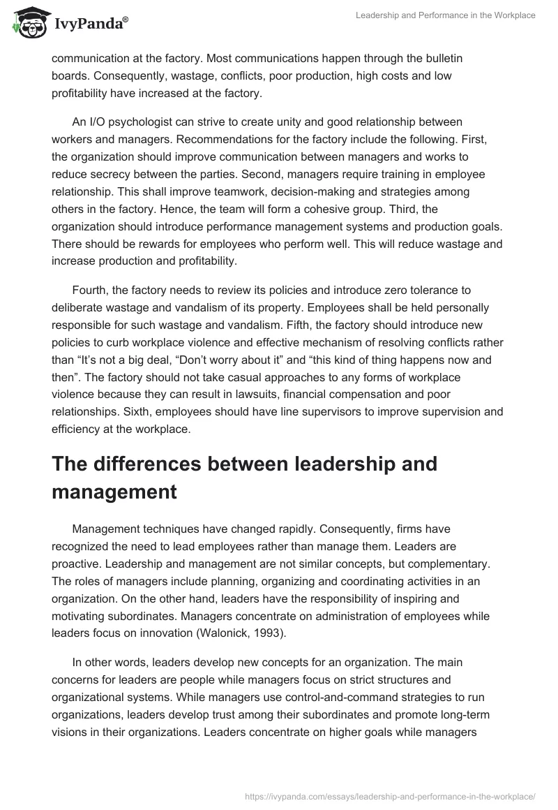 Leadership and Performance in the Workplace. Page 4