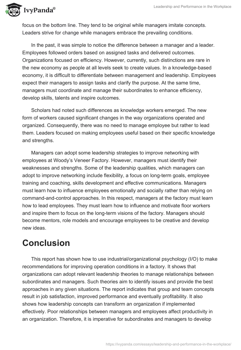 Leadership and Performance in the Workplace. Page 5