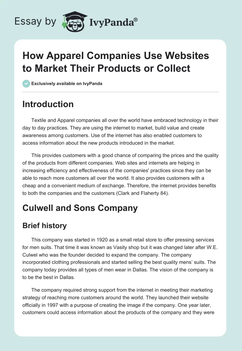 How Apparel Companies Use Websites to Market Their Products or Collect. Page 1