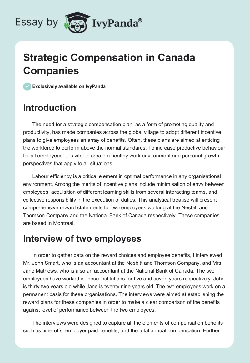 Strategic Compensation in Canada Companies. Page 1