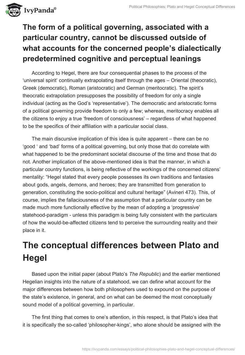 Political Philosophies: Plato and Hegel Conceptual Differences. Page 5
