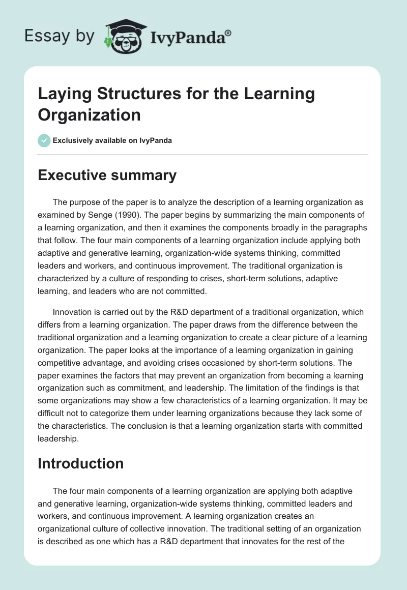 Laying Structures for the Learning Organization. Page 1