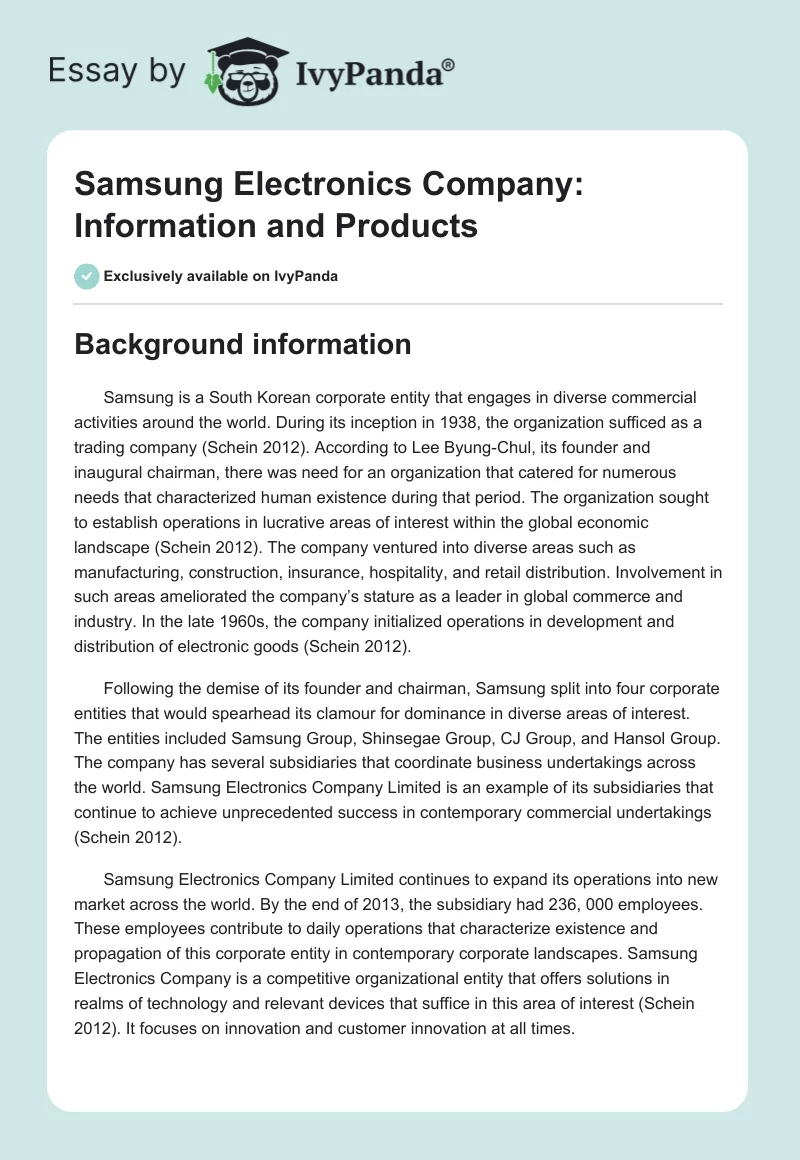 Samsung Electronics Company: Information and Products. Page 1