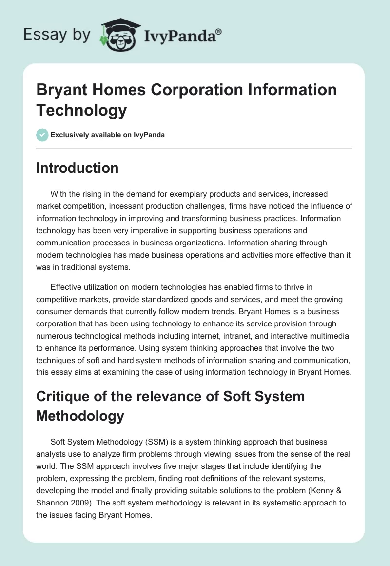 Bryant Homes Corporation Information Technology. Page 1