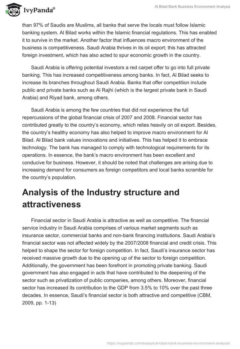 Al Bilad Bank Business Environment Analysis. Page 2