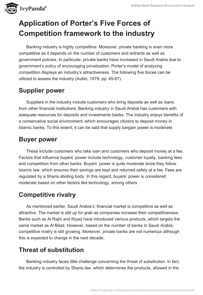 Al Bilad Bank Business Environment Analysis. Page 3