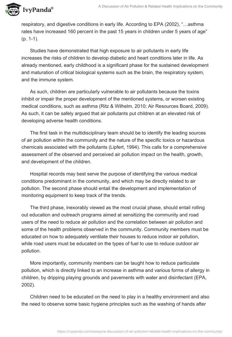 A Discussion of Air Pollution & Related Health Implications on the Community. Page 2