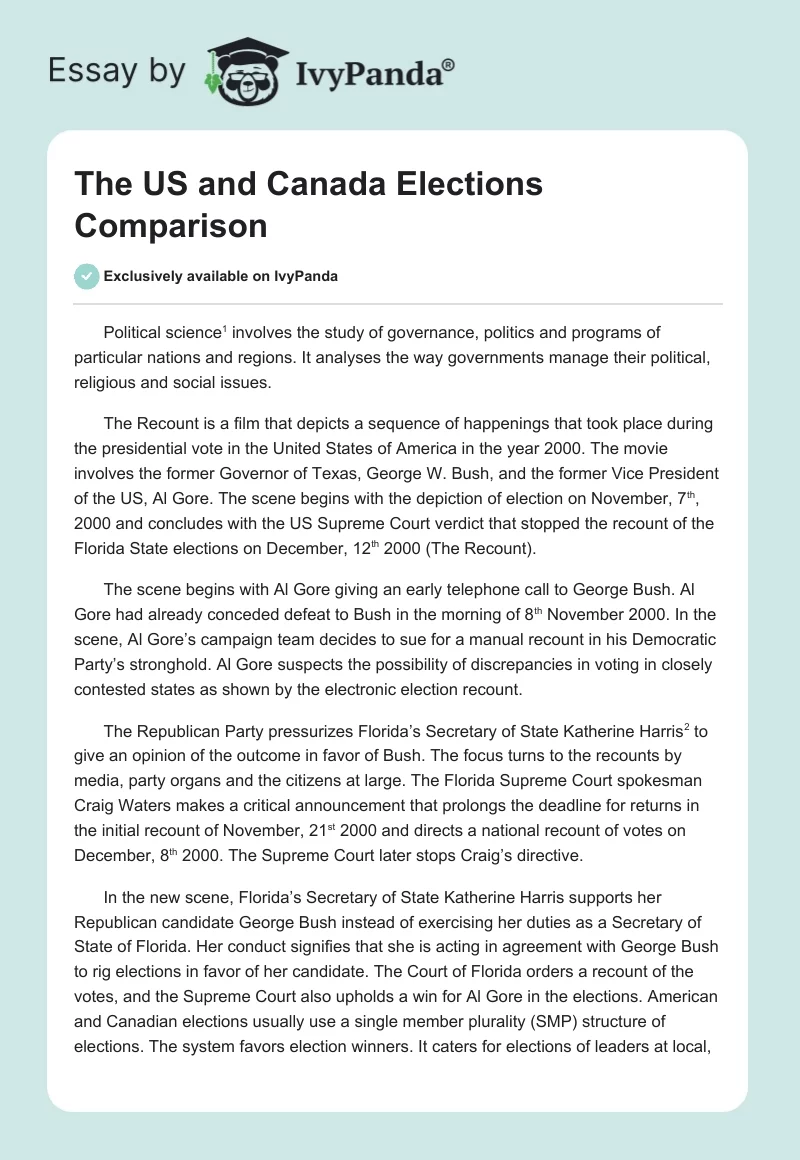 The US and Canada Elections Comparison. Page 1