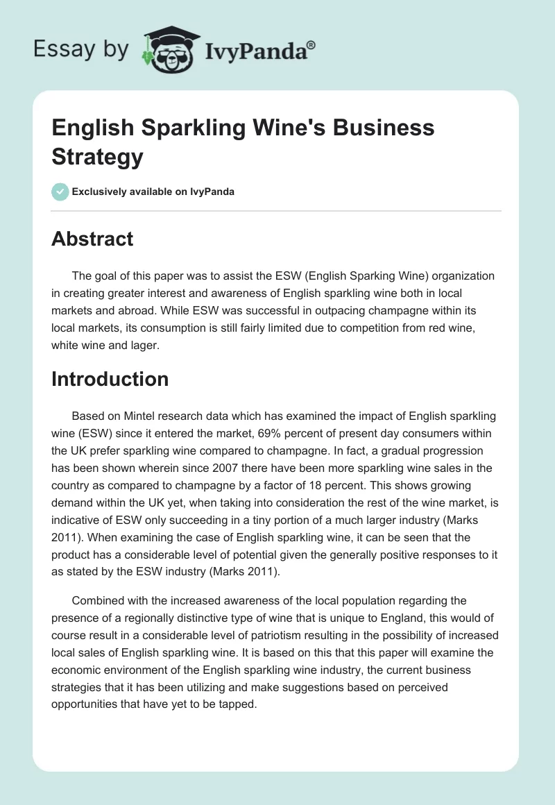English Sparkling Wine's Business Strategy. Page 1
