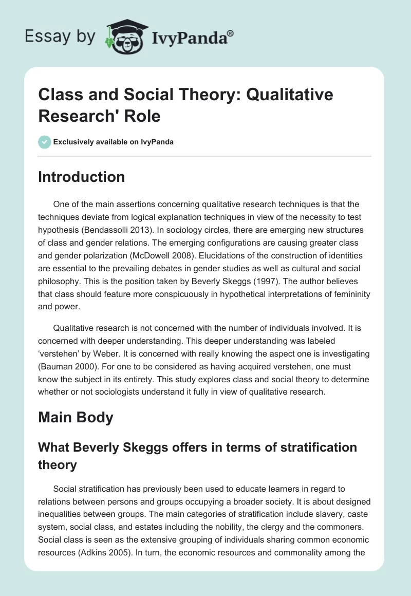 Class and Social Theory: Qualitative Research' Role. Page 1