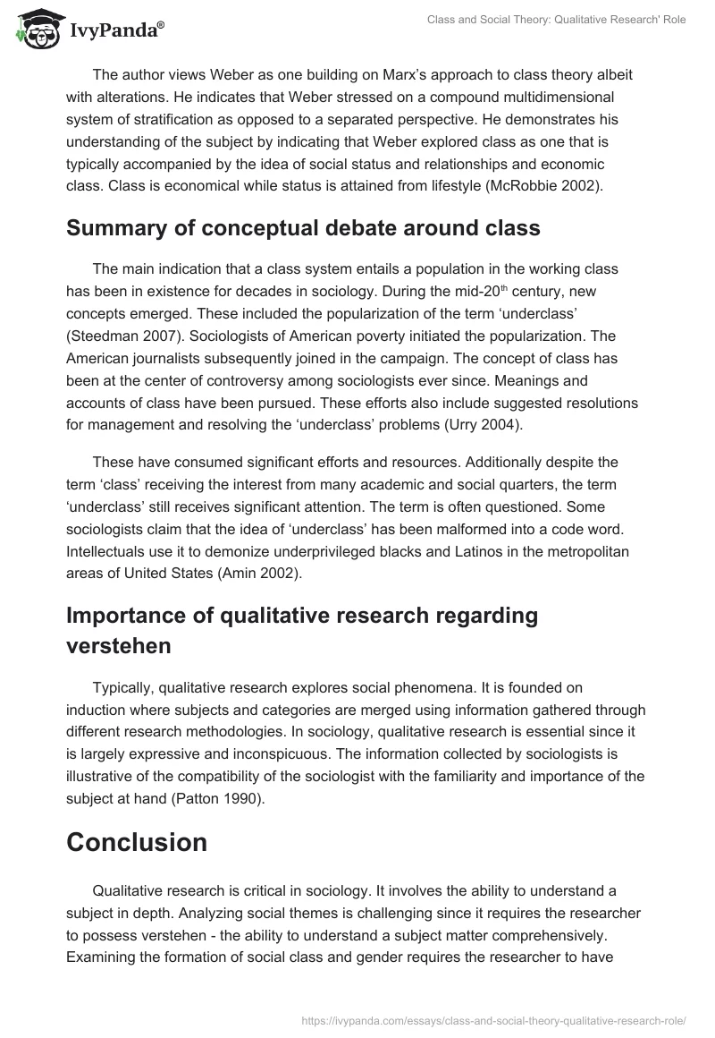 Class and Social Theory: Qualitative Research' Role. Page 4