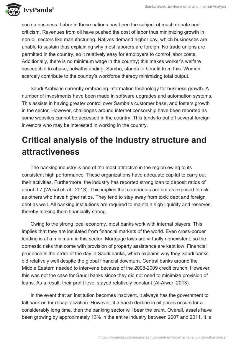 Samba Bank: Environmental and Internal Analysis. Page 2