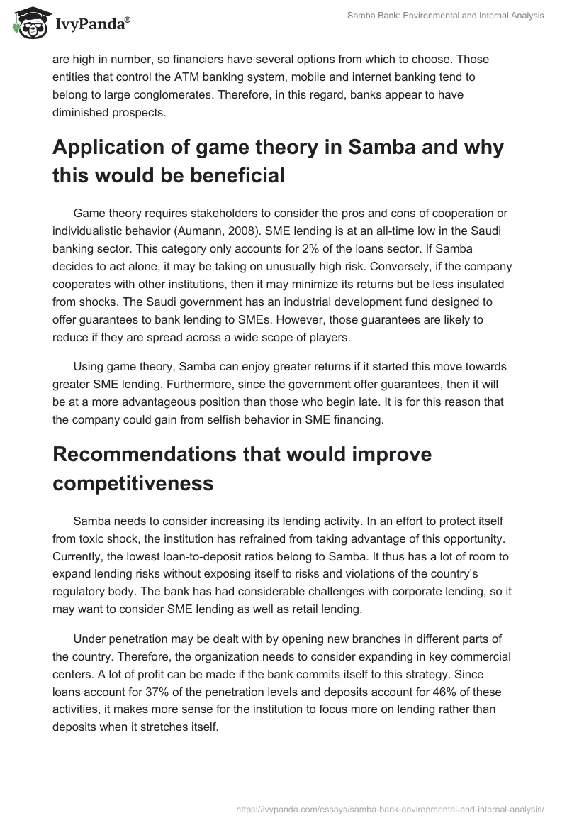 Samba Bank: Environmental and Internal Analysis. Page 4