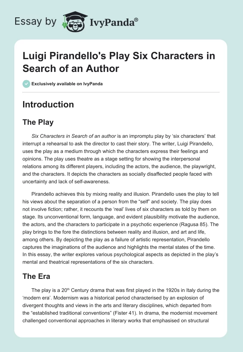 Luigi Pirandello's Play "Six Characters in Search of an Author". Page 1