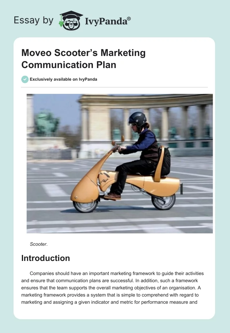 Moveo Scooter’s Marketing Communication Plan. Page 1