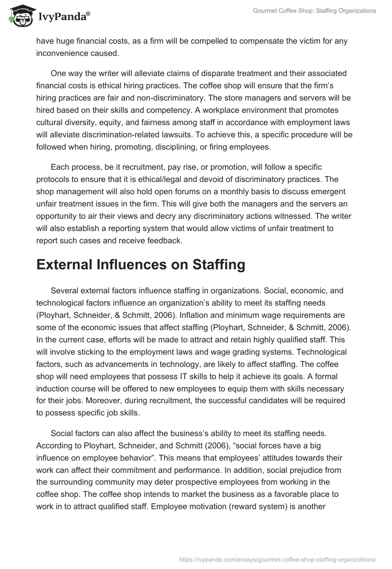 Gourmet Coffee Shop: Staffing Organizations. Page 2