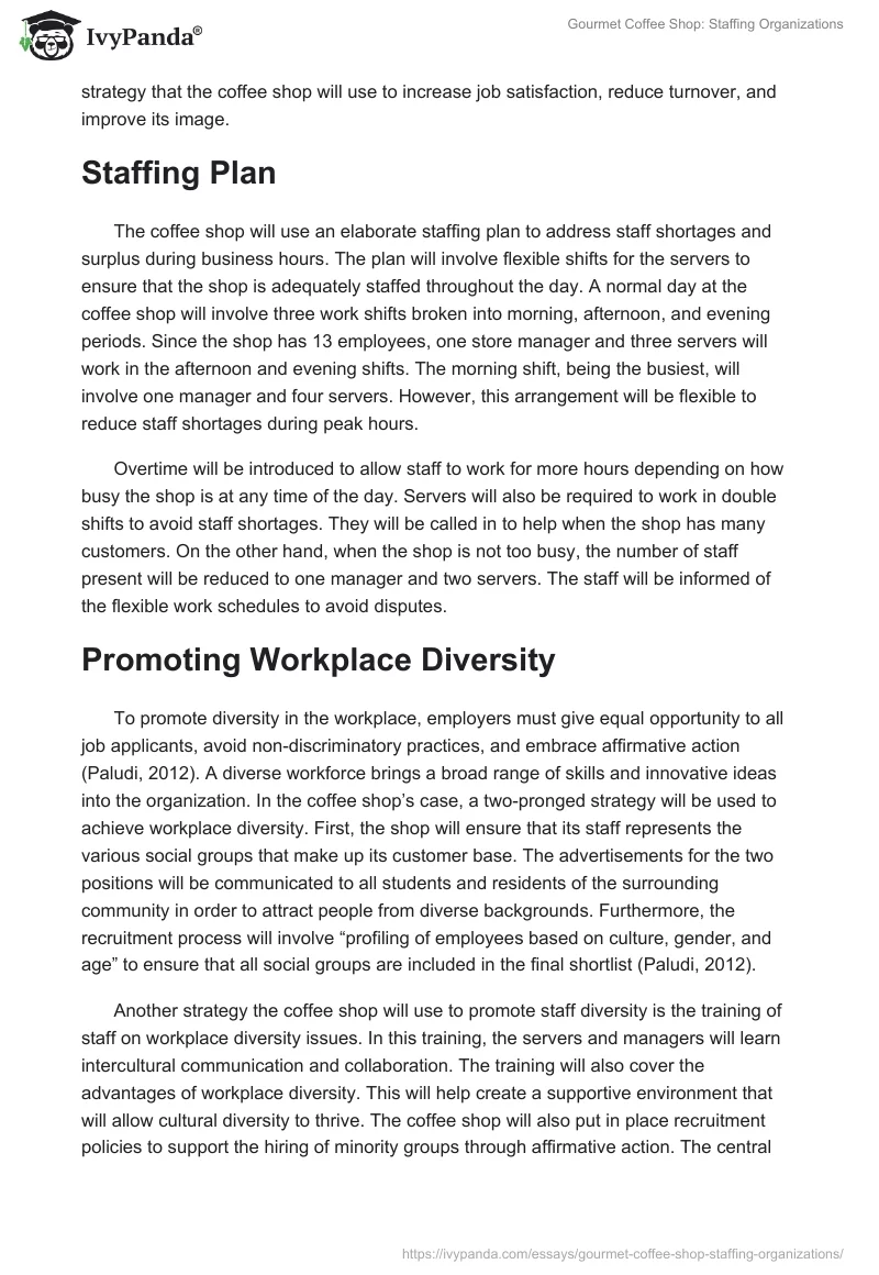 Gourmet Coffee Shop: Staffing Organizations. Page 3