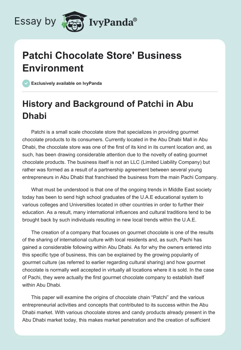 Patchi Chocolate Store' Business Environment. Page 1