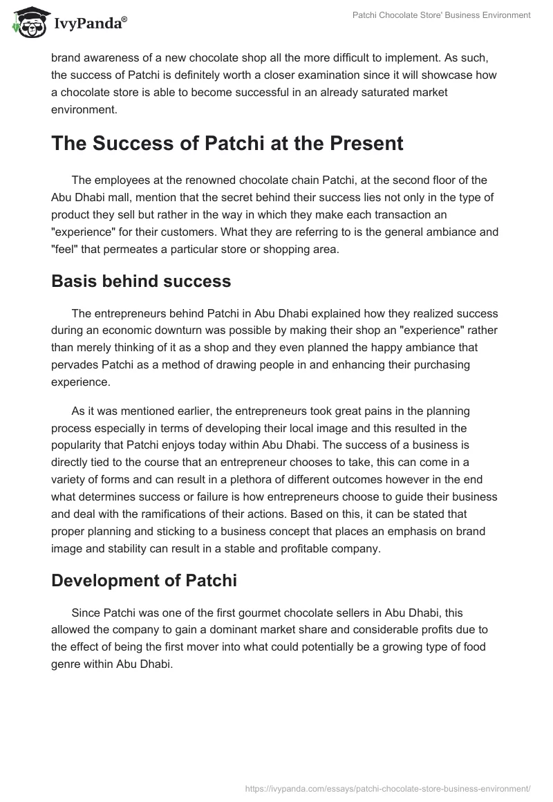 Patchi Chocolate Store' Business Environment. Page 2