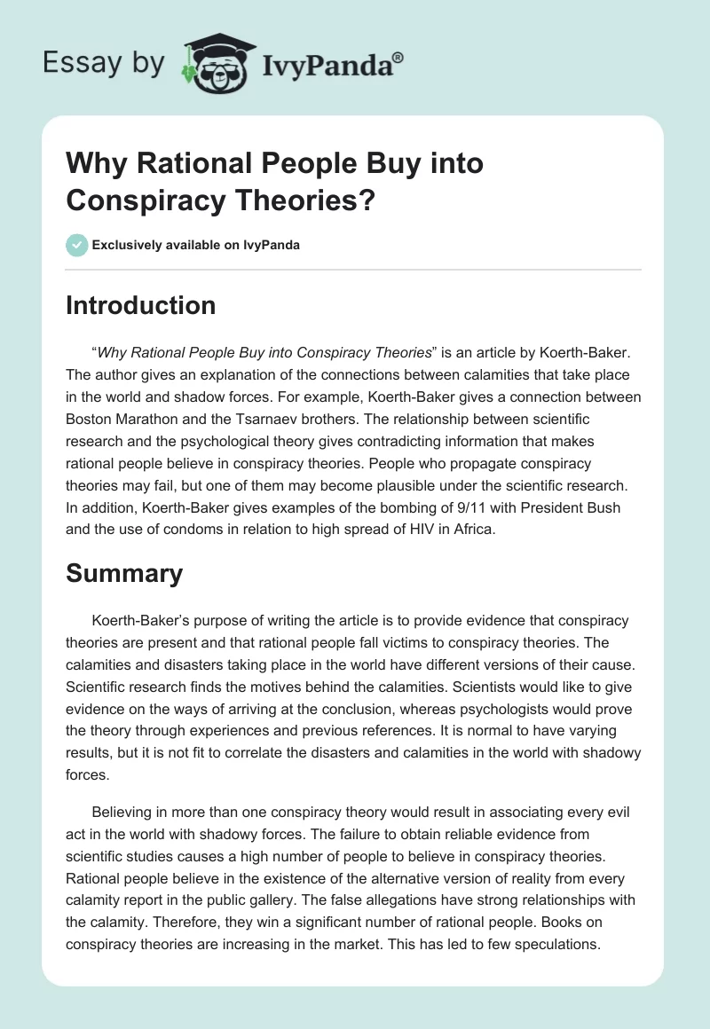 Why Rational People Buy into Conspiracy Theories?. Page 1