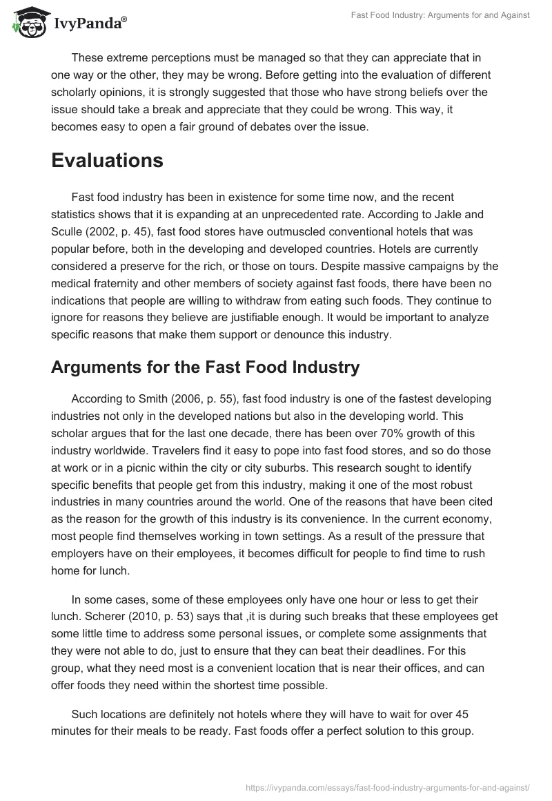 Fast Food Industry: Arguments for and Against. Page 3