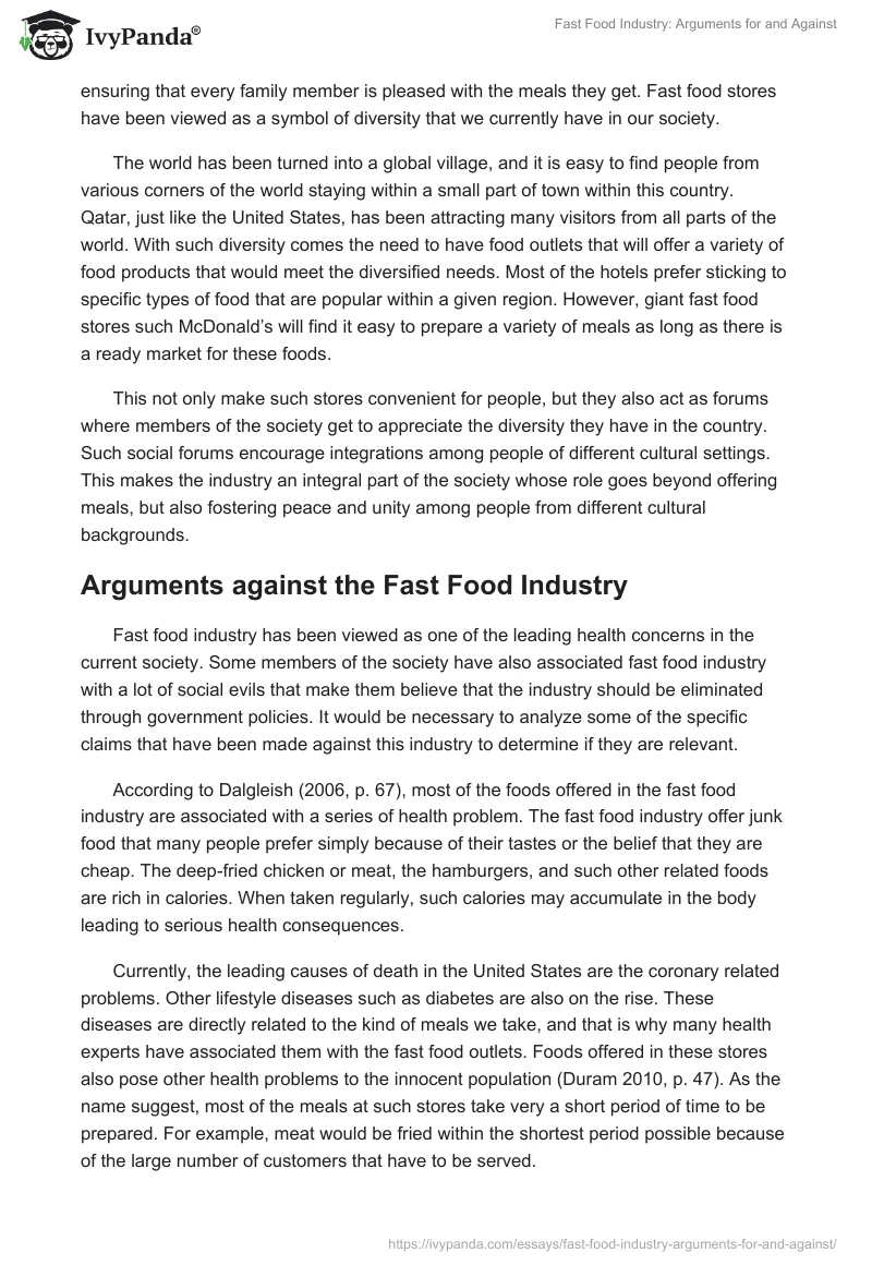 Fast Food Industry: Arguments for and Against. Page 5